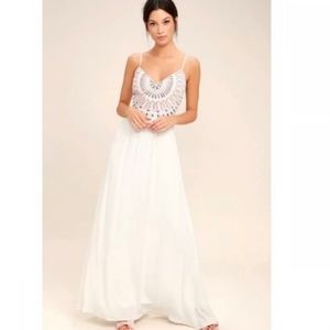 Lulu's Ascension Island White Embroidered Maxi Dress